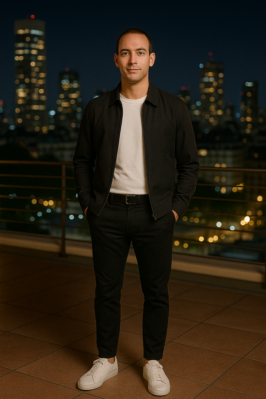 Campera negra con remera blanca